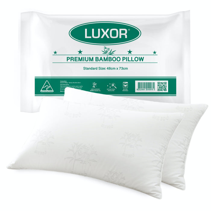 Luxor Australian Made Bamboo Cooling Pillow Standard Size Twin Pack