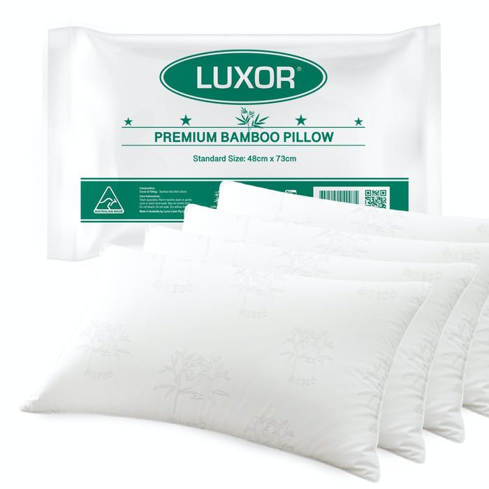 Luxor Australian Made Bamboo Cooling Pillow Standard Size Four Pack