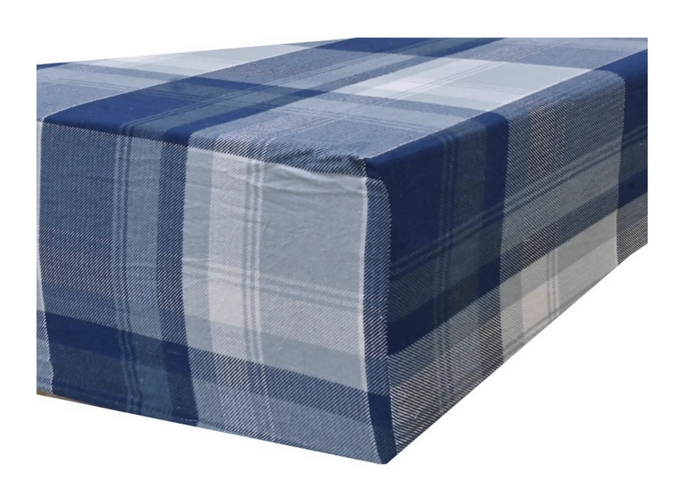 Queen Luxury 100% Cotton Flannelette Fitted Bed Sheet Flannel - Blue Check Print