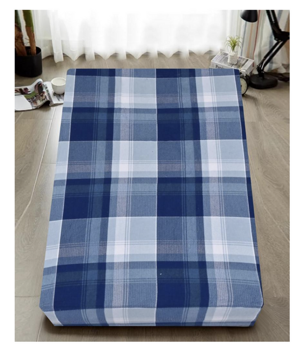 2x Queen Luxury 100% Cotton Flannelette Fitted Bed Sheet - Blue Check Print