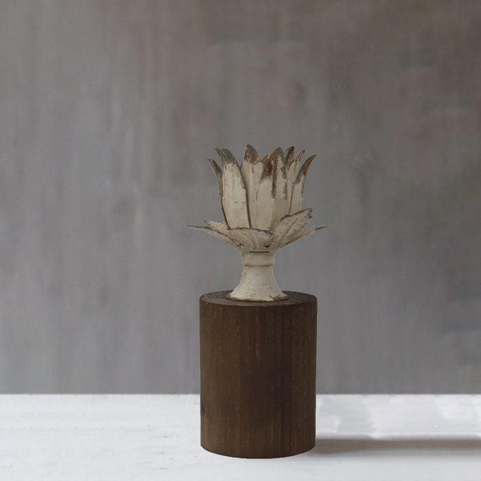 Adeen Candle Holder Metal Flower in Bloom with Wooden Base by Urban Style™ Home Living Store