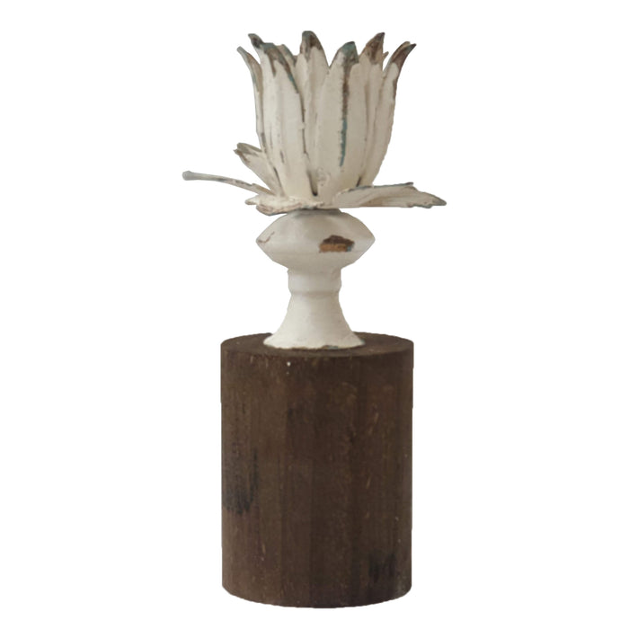 Anala Candle Holder Metal Flower in Bloom with Wooden Base by Urban Style™ Home Living Store