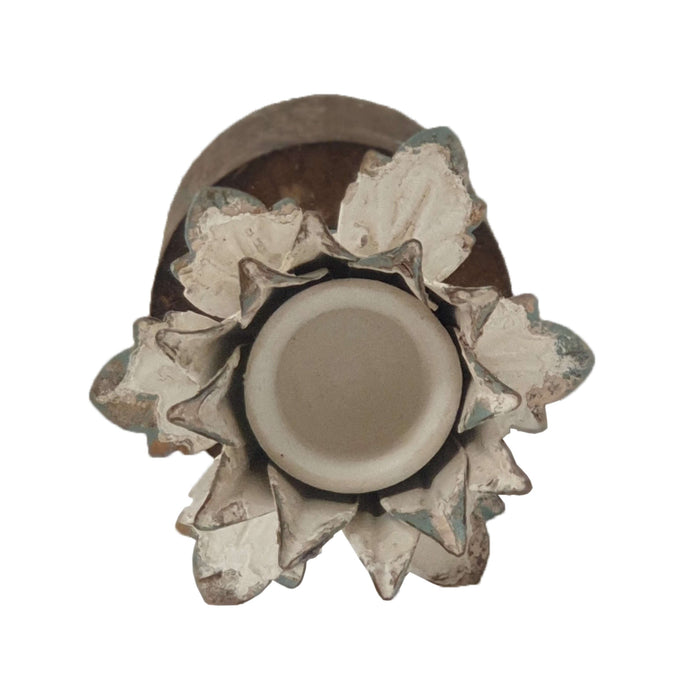 Anala Candle Holder Metal Flower in Bloom with Wooden Base by Urban Style™ Home Living Store