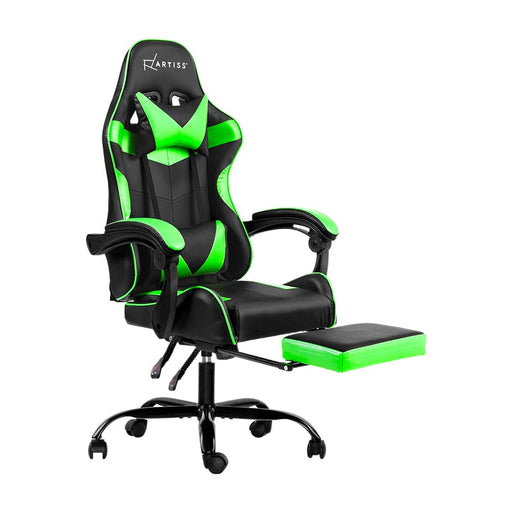 Office Chair Gaming Chair Computer Chairs Recliner PU Leather Seat Armrest Footrest Black Green Home Living Store