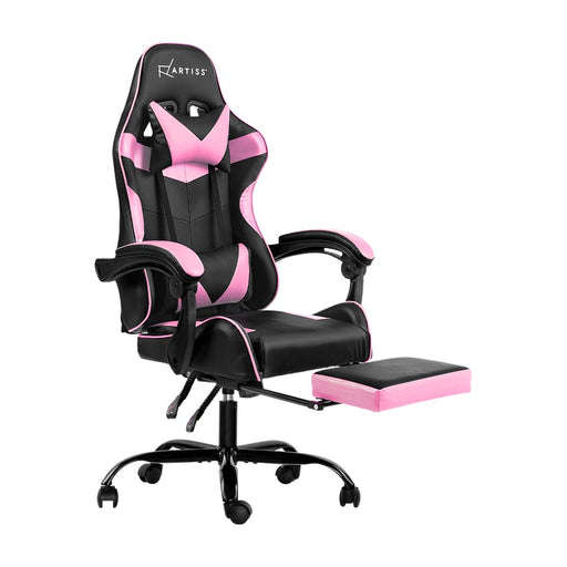 Office Chair Gaming Chair Computer Chairs Recliner PU Leather Seat Armrest Footrest Black Pink Home Living Store