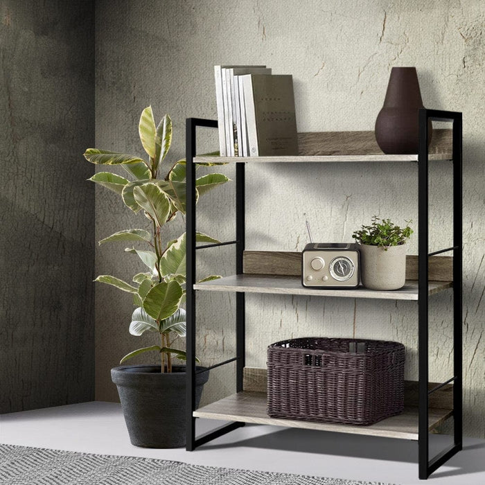 Bookshelf Display Shelves Metal Bookcase Wooden Book Shelf Wall Storage Home Living Store