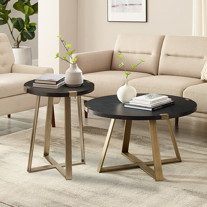 CAPRI 77cm Elite Round Coffee Table Black Oak, Brushed Gold by Criterion™ Home Living Store
