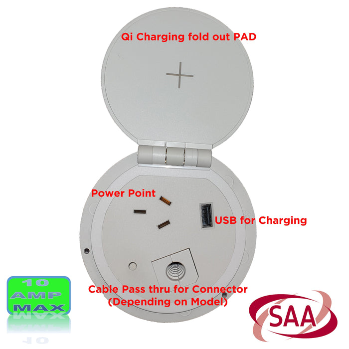 Desk Power Qi Charger for Bench Top or Office Desk with 1 x Socket & USB Charge + Choice of either ExtraUSB, HDMI or Ethernet Home Living Store
