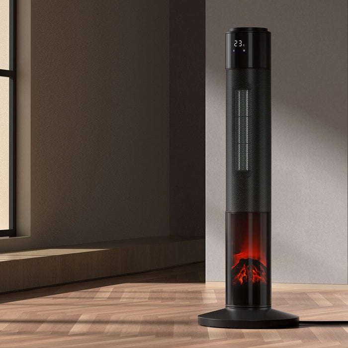 Devanti Electric Ceramic Tower Heater 3D Flame Oscillating Remote Control 2000W Home Living Store