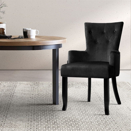 Dining Chairs French Provincial Chair Velvet Fabric Timber Retro Black Home Living Store