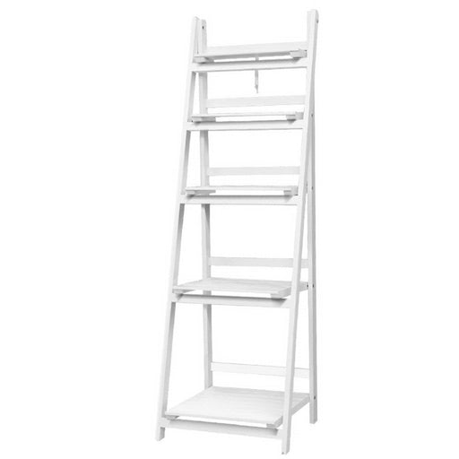 Display Shelf Five Tier Wooden Ladder Stand Storage Book Shelves Rack White Home Living Store
