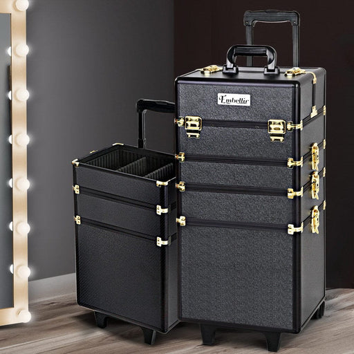 Embellir 7 in 1 Portable Cosmetic Beauty Makeup Trolley - Black & Gold Home Living Store