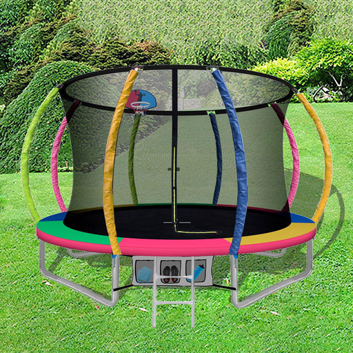 Everfit 14FT Trampoline Round Trampolines With Basketball Hoop Kids Present Gift Enclosure Safety Net Pad Outdoor Multi-coloured Home Living Store