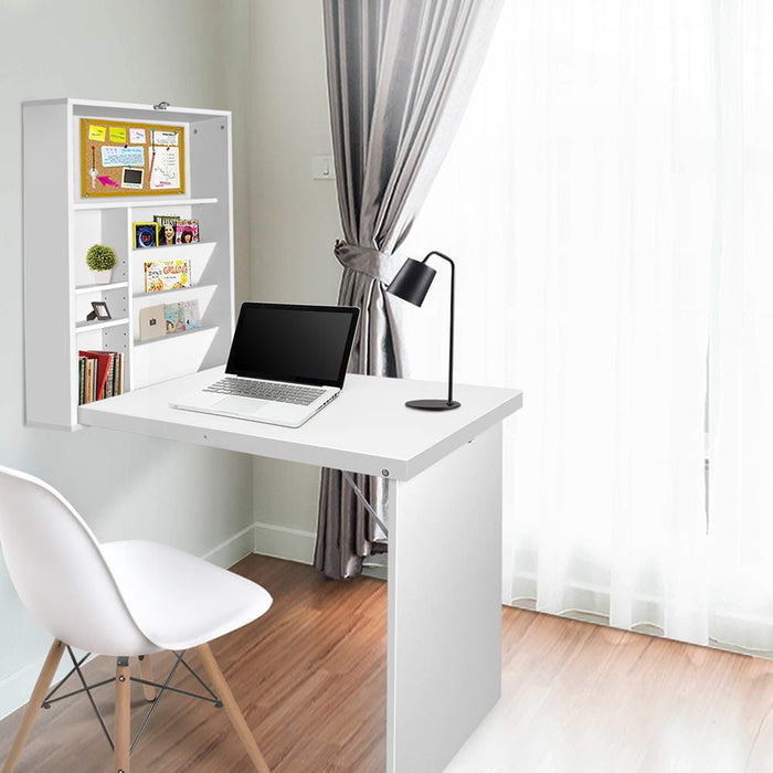 Foldable Desk with Bookshelf - White Home Living Store