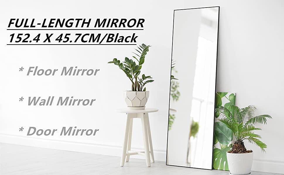 Full-Length Door Mirror Long Standing for Bedroom and Bathroom (152 x 46cm, Black) Furniture > Bathroom HLS
