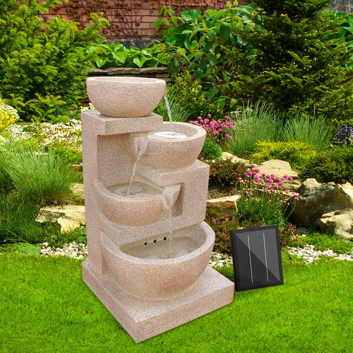 Gardeon  4 Tier Solar Powered Water Fountain with Light - Sand Beige Home Living Store