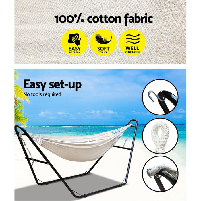 Gardeon Hammock Bed with Steel Frame Stand - Cream Home Living Store