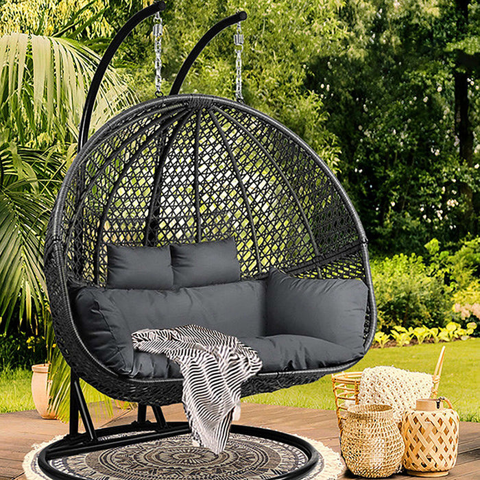 Gardeon Outdoor Double Hanging Swing Chair - Black Home Living Store