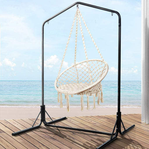 Gardeon Outdoor Hammock Chair with Stand Cotton Swing Relax Hanging 124CM Cream Home Living Store