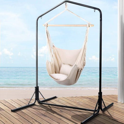 Gardeon Outdoor Hammock Chair with Stand Hanging Hammock with Pillow Cream Home Living Store