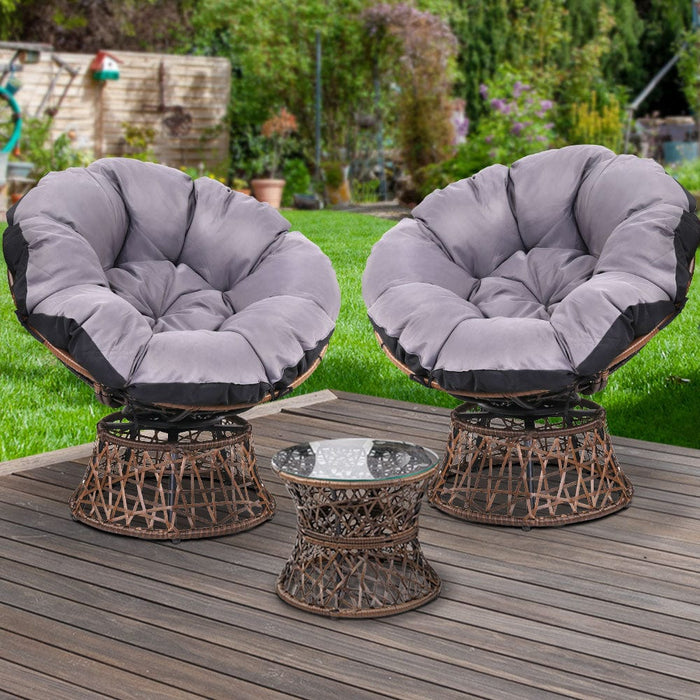 Gardeon Outdoor Lounge Setting Papasan Chairs Table Patio Furniture Wicker Brown Home Living Store