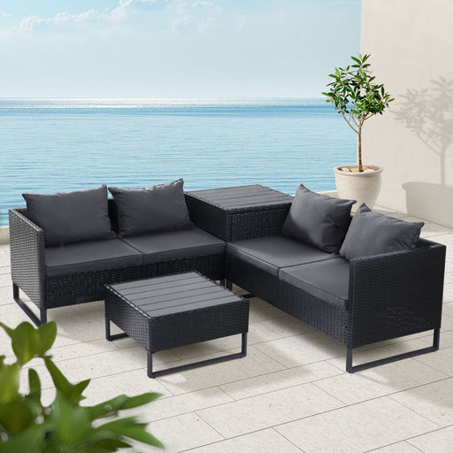 Gardeon Outdoor Sofa Furniture Garden Couch Lounge Set Wicker Table Chair Black Home Living Store