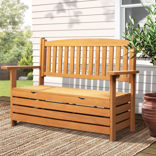 Gardeon Outdoor Storage Bench Box Wooden Garden Chair 2 Seat Timber Furniture Home Living Store