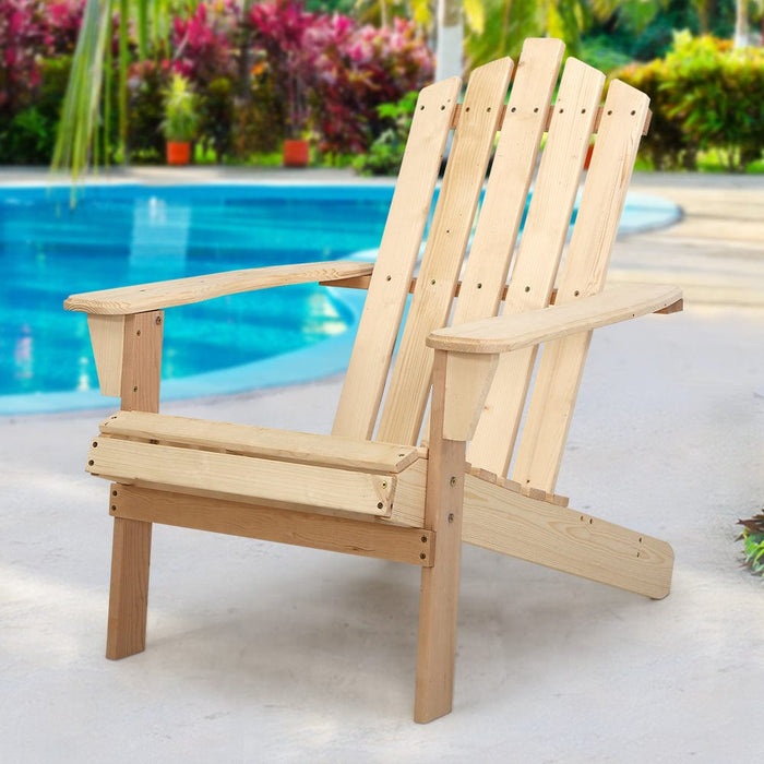 Gardeon Outdoor Sun Lounge Beach Chairs Table Setting Wooden Adirondack Patio Chair Light Wood Tone Home Living Store