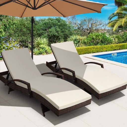 Gardeon Set of 2 Sun Lounge Outdoor Furniture Day Bed Rattan Wicker Lounger Patio Home Living Store