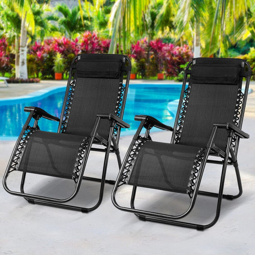 Gardeon Set of 2 Zero Gravity Chairs Reclining Outdoor Furniture Sun Lounge Folding Camping Lounger Black Home Living Store