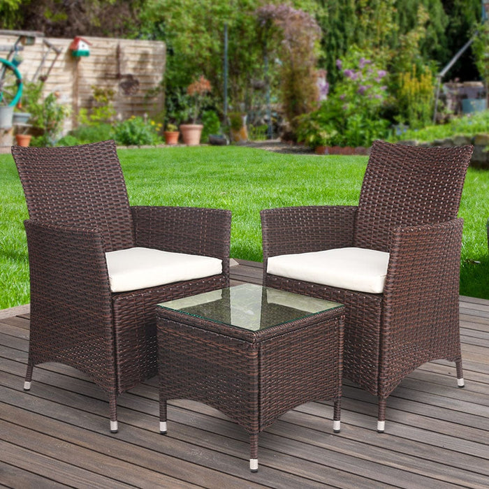 Gardeon Three Piece Wicker Outdoor Furniture Set - Brown Furniture > Outdoor Furniture > Outdoor Furniture Sets HLS
