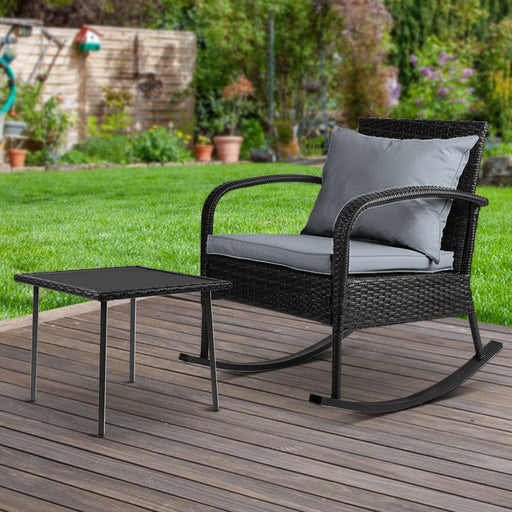 Gardeon Wicker Rocking Chairs Table Set Outdoor Setting Recliner Patio Furniture Furniture > Outdoor Furniture > Outdoor Furniture Sets HLS
