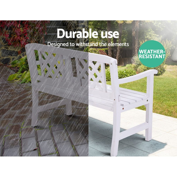Gardeon Wooden Garden Bench 2 Seat Patio Furniture Timber Outdoor Lounge Chair White Home Living Store