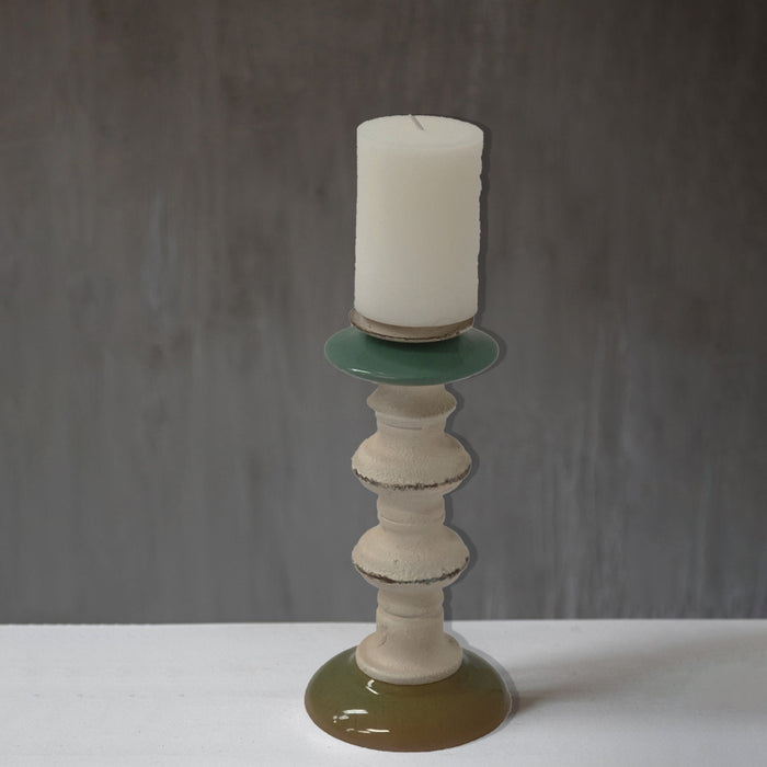 Antique Candle Holder (Mustard/Green Base) by Urban Style™ Lifestyle Image