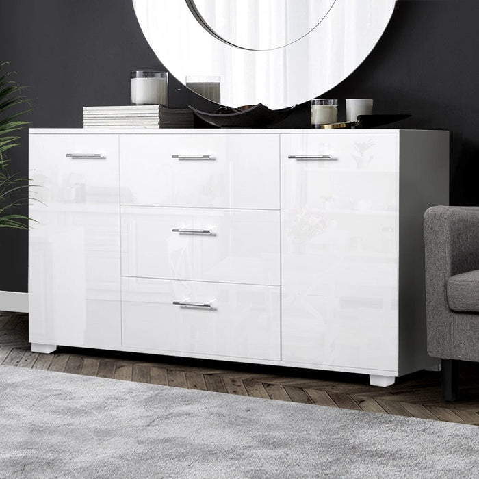High Gloss Sideboard Storage Cabinet Cupboard - White Furniture > Cabinets & Storage > Buffets & Sideboards HLS