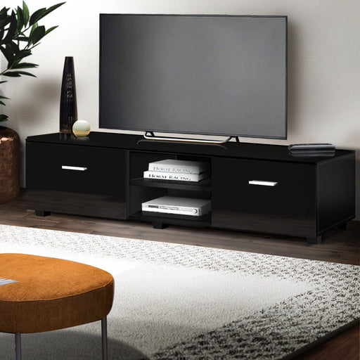 High Gloss TV Cabinet Stand Entertainment Unit Storage Shelf Black 1400mm Furniture > Entertainment Centers & TV Stands HLS