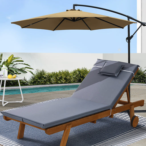 Instahut 3M Cantilevered Outdoor Umbrella - Beige Home & Garden > Lawn & Garden > Outdoor Living > Outdoor Umbrellas & Sunshades HLS
