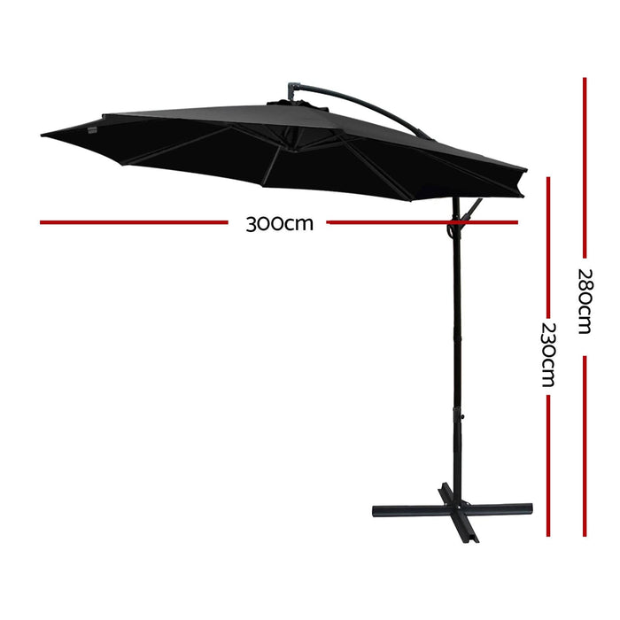 Instahut 3M Cantilevered Outdoor Umbrella - Black Furniture > Outdoor HLS