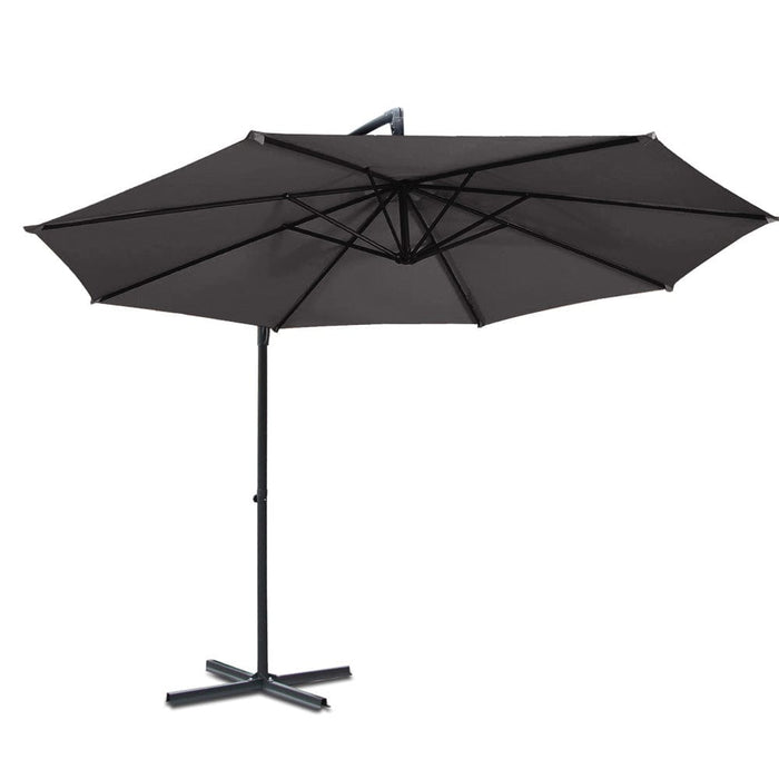 Instahut Outdoor Umbrella 3M Cantilever Beach Garden Patio Charcoal Home & Garden > Lawn & Garden > Outdoor Living > Outdoor Umbrellas & Sunshades HLS