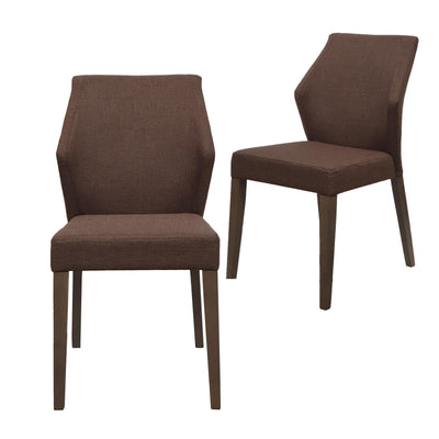 Jon Dining Chair with Modern Winged Back in Brown Fabric with Solid Rubber Wood Legs in Grey Oak (Set of Two)-Home Living Store- 