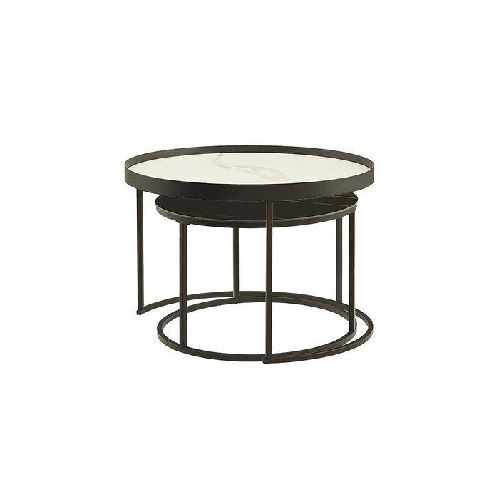 Nested Coffee Table White and Black Sintered Stone with Carbon Steel Metal Frame by Criterion™ Home Living Store