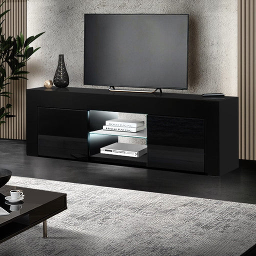 RGB LED TV Stand Cabinet Entertainment Unit Gloss Furniture Black 1300mm Furniture > Entertainment Centers & TV Stands HLS