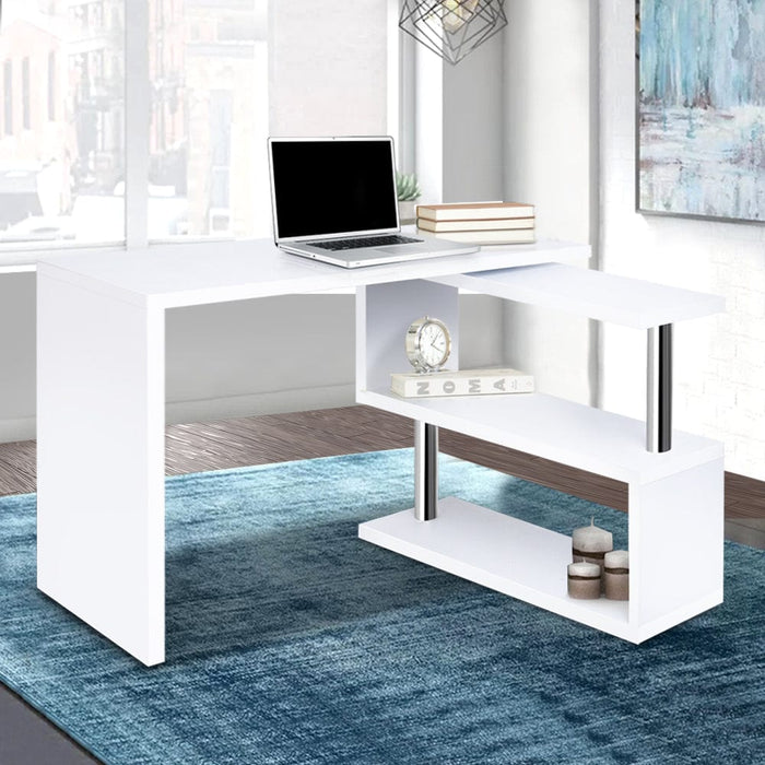 Rotary Corner Desk with Bookshelf - White Furniture > Office Furniture > Desks HLS