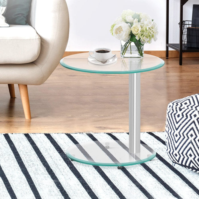 Side Coffee Table Bedside Furniture Oval Tempered Glass Top 2 Tier Furniture > Tables > Accent Tables > Coffee Tables HLS