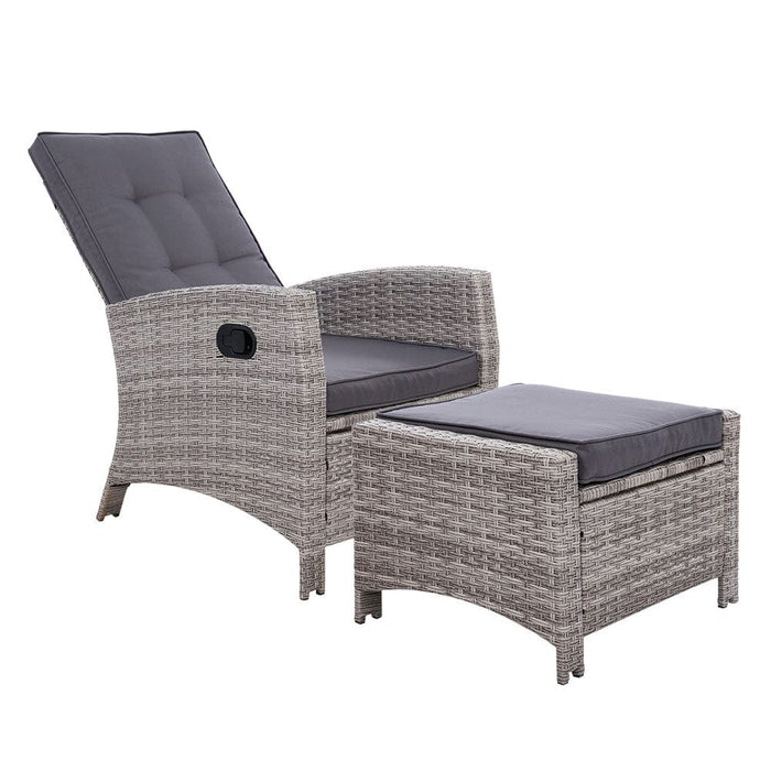 Sun lounge Recliner Chair Wicker Lounger Sofa Day Bed Outdoor Furniture Patio Garden Cushion Ottoman Grey Gardeon Furniture > Outdoor HLS