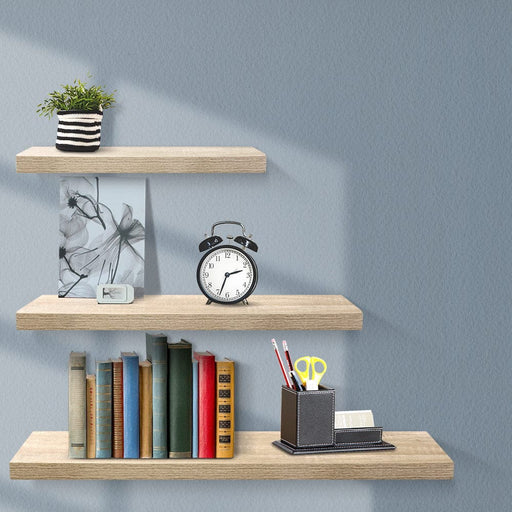 Three Piece Wall Floating Shelf Set DIY Mount Storage Book Display Rack Oak Furniture > Shelving > Wall Shelves & Ledges HLS