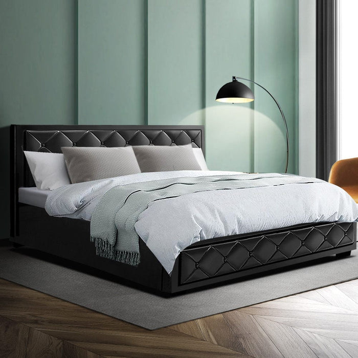 Tiyo Bed Frame PU Leather Gas Lift Storage - Black King Furniture > Beds & Accessories > Beds & Bed Frames HLS