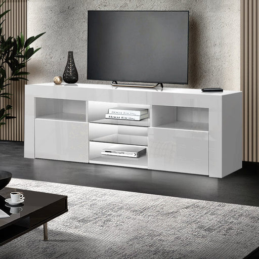 TV Cabinet Entertainment Unit Stand RGB LED Gloss Furniture 160cm White Furniture > Entertainment Centers & TV Stands HLS
