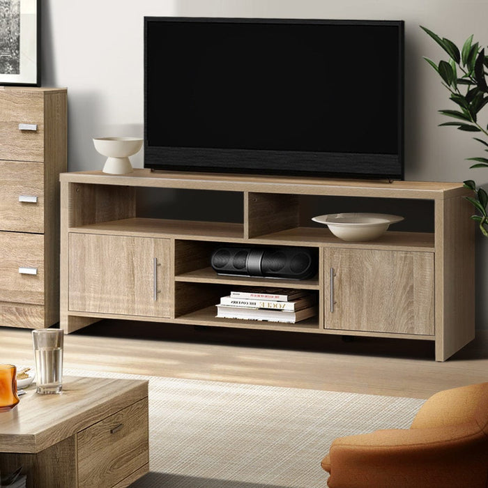 TV Cabinet Entertainment Unit Stand Storage Shelf Sideboard 140cm Oak Furniture > Entertainment Centers & TV Stands HLS