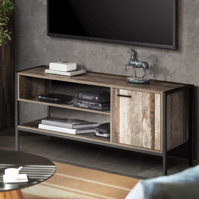 TV Cabinet Entertainment Unit Stand Storage Wood Industrial Rustic 124cm Furniture > Entertainment Centers & TV Stands HLS